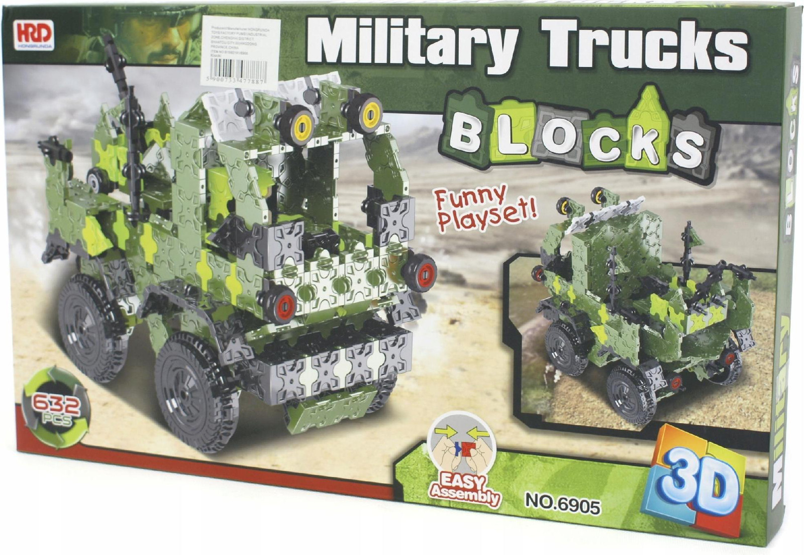 Midex Bouwstenen Set Militair Vrachtwagenmodel met 632 Onderdelen - 3D Constructiespeelgoed