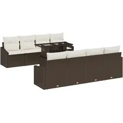 vidaXL 7-teiliges Gartensofa-Set in Braun aus Poly Rattan mit Kissen