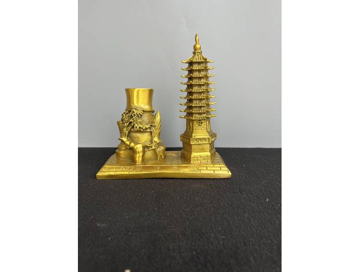 Porte-stylo en laiton Wenchang pagode bambou cigale dorée motif feuille de bambou porte-stylo Amass richesse ornements maison de ville