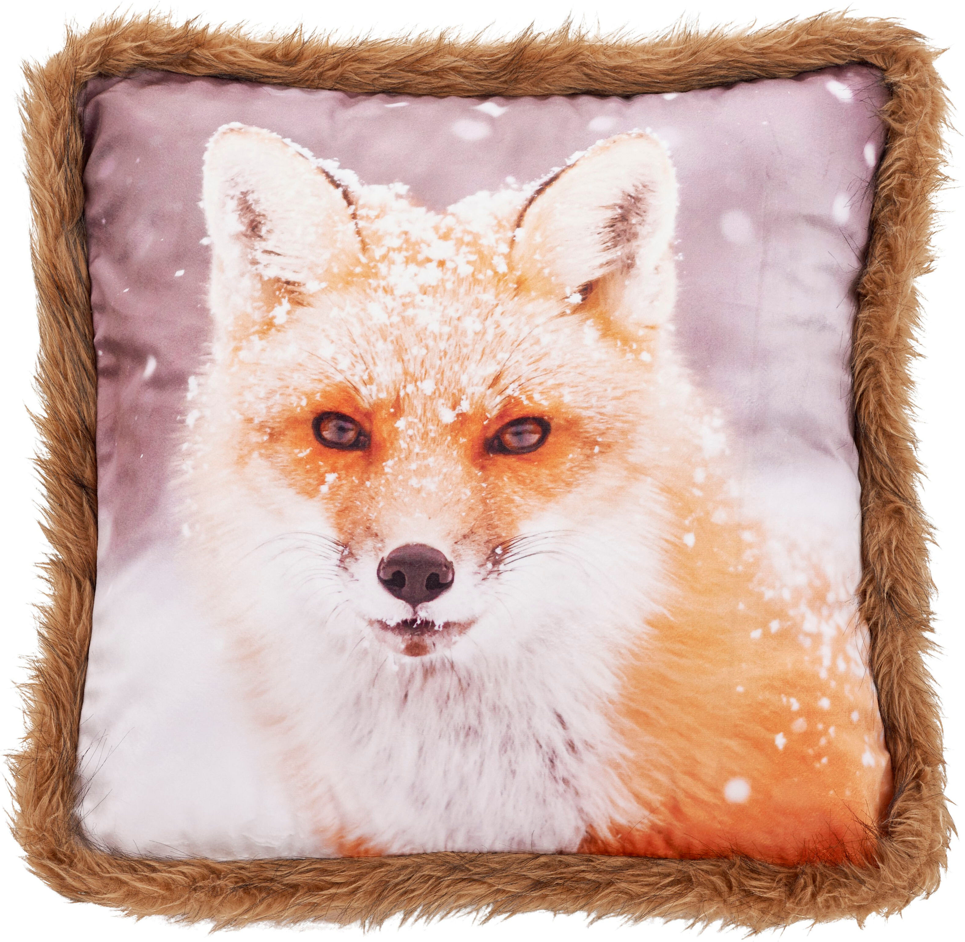Dekokissen DONE. "Fox", bunt (mehrfarbig), B:45cm L:45cm, Polyester, Dekokissen_Sitzkissen_Kissenhüllen, Dekokissen, Bedrucktes Kissen in feinem Samtstoff