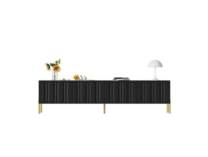 Merax Lowboard mit goldenen Beinen und gerilltem Tür, TV-Schrank mit Trennwänden, Fernsehtisch, Breit: 190cm