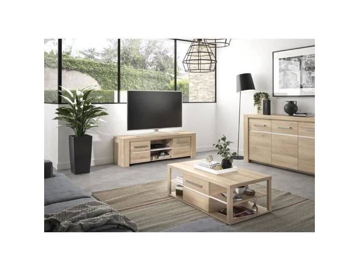 Meuble TV OLERON - 2 tiroirs - Décor chêne - Made in France - L 160 x P 45 x H 50 cm - GAMI