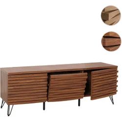 TV-Rack HWC-M49, Lowboard TV-Schrank, 3D-Design Staufächer, MDF Metall 52x142x44cm ~ Walnuss-Optik