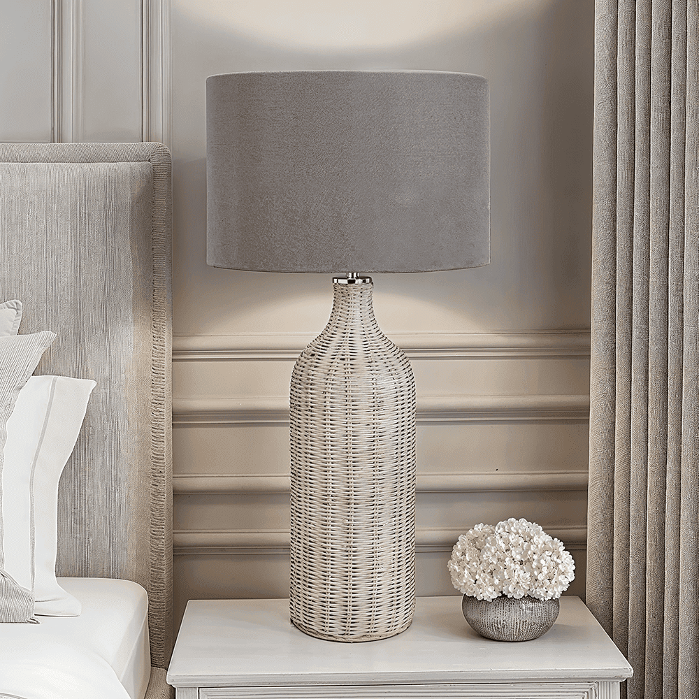 Emilia Grey Wash Rattan Bottle Neck Table Lamp