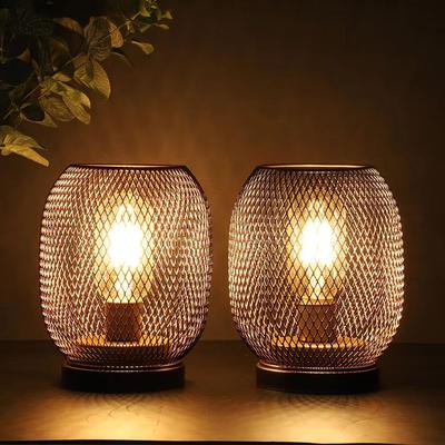 Inspired Finds Vintage Metal Cage LED Table Lamp Set Cordless Battery Powered Lantern Decor bronze Metal Cage Lamp