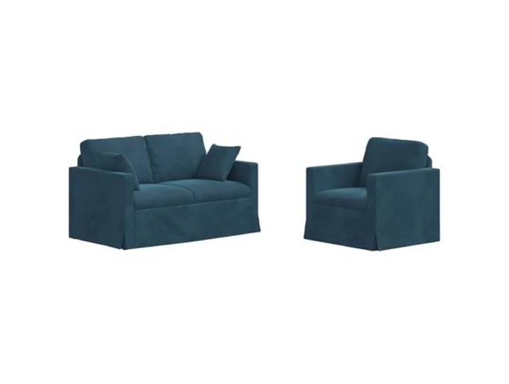 Coespram Modulsofa 2-Teilig Couch Set Blau Samt Metallgestell Modulare Polstermöbel für Wohnzimmer und Schlafzimmer mit weicher Schaumstofffüllung und dunklen Füßen.