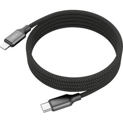 Ansmann USB-Kabel Apple Lightning Stecker, USB-C® Stecker 120 cm Schwarz Textil-Mantel 1700-0187