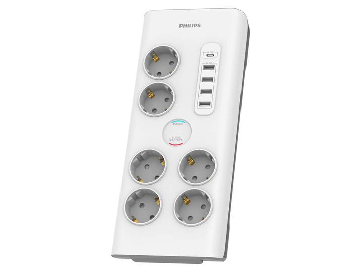 Barre d'alimentation Philips SPN7060WA/10 avec 6 prises Schuko et 4 ports USB\, 35 W