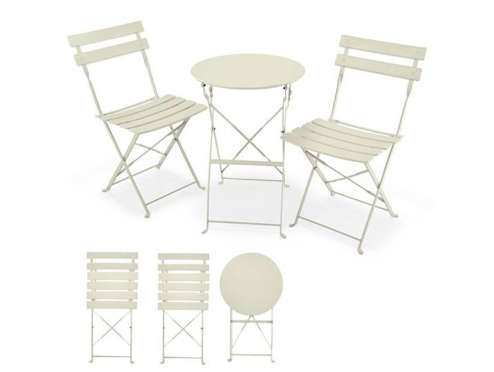 Set de Bistro - ALIGHTUP - Ensemble Extérieur avec Table et 2 Chaises Pliantes pour Balcon Terrasse et Jardin- Beige