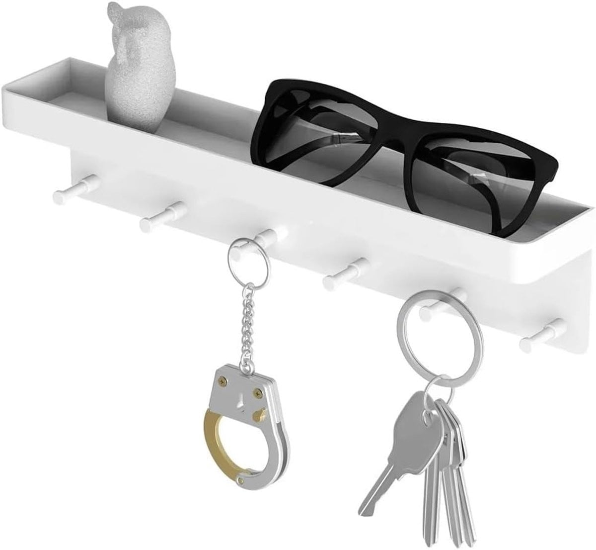 Wandkapstok Organizer met Sleutelhouder en Plank voor Keuken, Badkamer of Hal - Wit