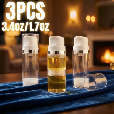 Inspired Living 3 Pack Airless Pump Bottles For Travel Refillable Cosmetic & Lotion Dispensers 3.4oz