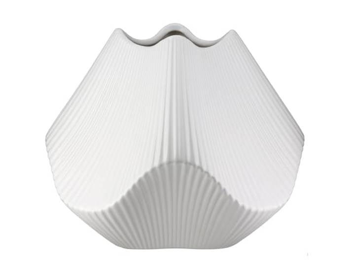 GILDE Vase à lamelles - Blanc Mat - Céramique - Hauteur 19 cm x Largeur 22 cm - Vase décoratif