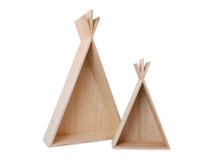 Regale aus Holz in Tipi-Form, Wanddeko Zelt, 2er-Set, 18,5 x 28 cm, 30 x 45 cm