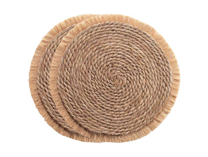 Tischset mit Fransen rund 2er-Set, Platzdeckchen aus Polyester, braun, je 38 x 38 cm