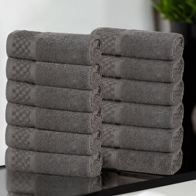 Superior Modern Cotton 12-Piece Face Towel Set - Absorbent Solid Textured Washcloths