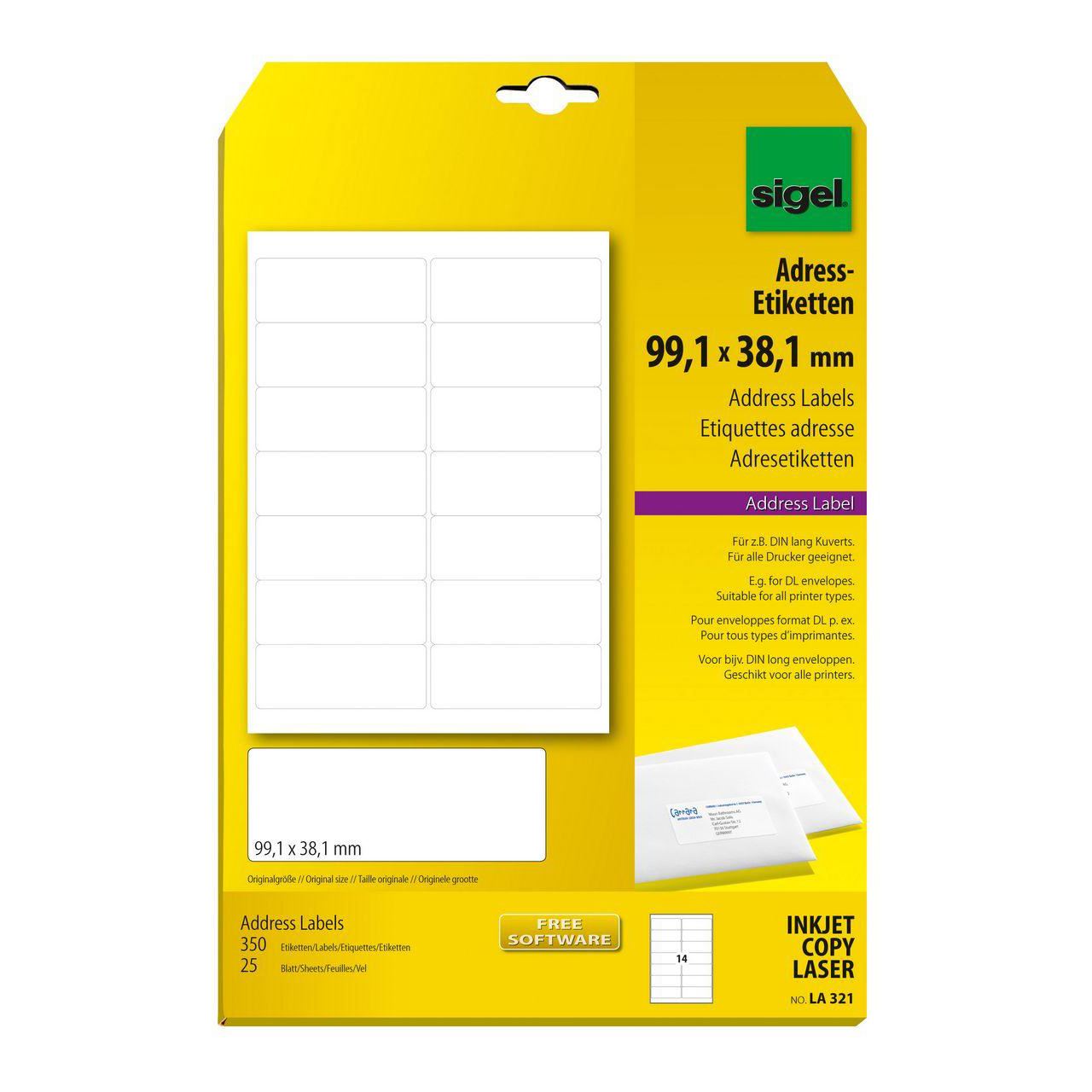 SIGEL 350 Adressetiketten LA321 weiß 99,1 x 38,1 mm