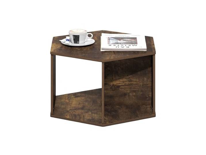 Furinno Moderner Sechseckiger Couchtisch mit Offenem Aufbewahrungsregal, Amber Pine