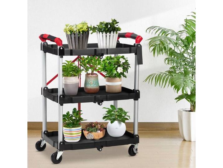 Chariot de service - PROMIRACAL - 3 étagères - Pliable - Roulant - Gris