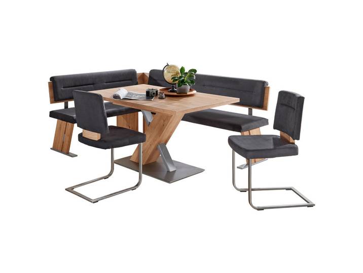 Cantus Eckbankgruppe, Anthrazit, Eiche, Edelstahl, Metall, Kufe, 205x155 cm, Esszimmer, Bänke, Tischgruppen & Eckbankgruppen
