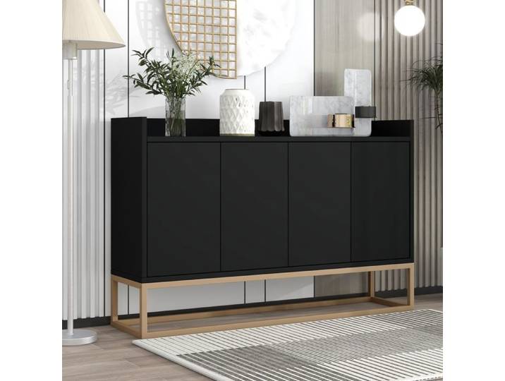Buffet de Cuisine Rangement Buffet Noir et Bois avec 4 Portes Buffet Enfilade Buffet Bas Armoire Commode Salon pour Cuisine Salon