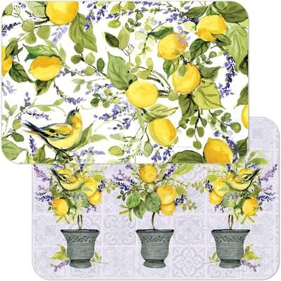 CounterArt Reversible Wipe Clean Plastic Placemats - Watercolor Lemons -Set of 4