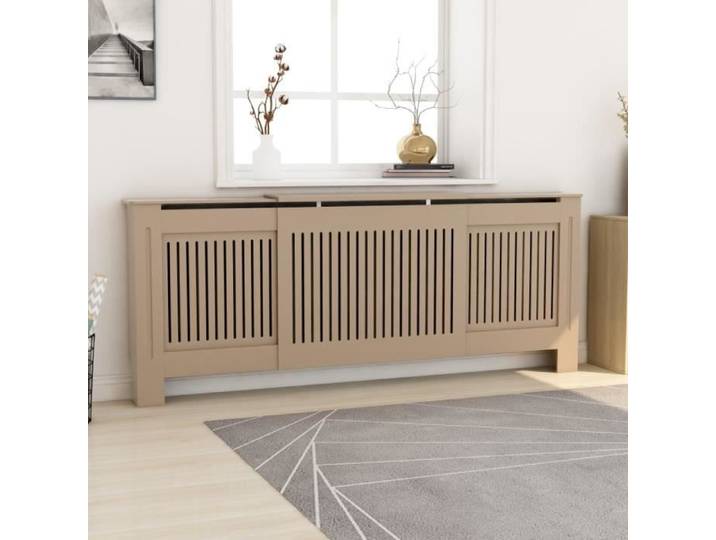 Cache-radiateur MDF 205 cm - AKOZON - Design à lattes moderne - Étagère pratique - Blanc