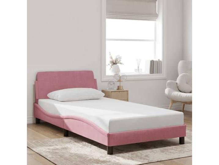 Samtbezug stabil Stützbeine Schlafzimmer Kopfstütze Dover Rosa 100 x 200 cm Bettgestell mit Kopfteil Dover Rosa 100x200 cm Samt Metall Lattenrost Stabilität Modernes Design Schlafzimmer Möbel Ohne