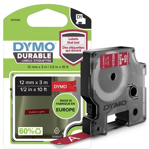 DYMO D1 1978366 Vinyl Bandfarbe: Rot Schriftfarbe:Weiß 12 mm 3 m