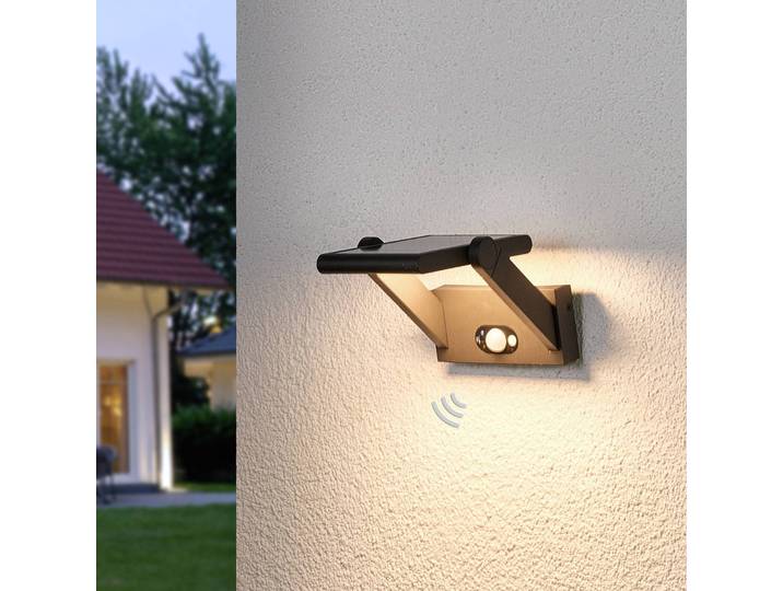 Solarbetriebene LED-Außenwandlampe Valerian Lucande, schwarz, Aluminium, Modern