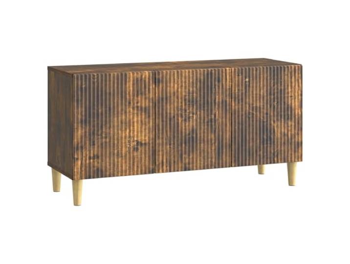KTHLBRH TV-Schrank 99 x 34,5 x 50 cm Eiche Rauch-Holz Vintage-Stil, rechteckige Form, konische Beine, braunes Finish, Innenfächer, für Flachbildfernseher