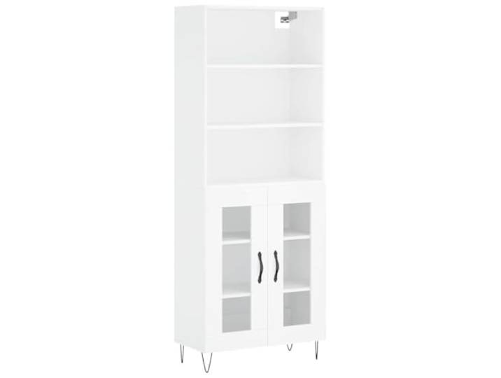 KKgypkn Highboard Holzwerkstoff Weiss 69,5x34x180 cm Viel Stauraum, Metallfüße, Stabile Konstruktion, Praktische Türen für Ordnung