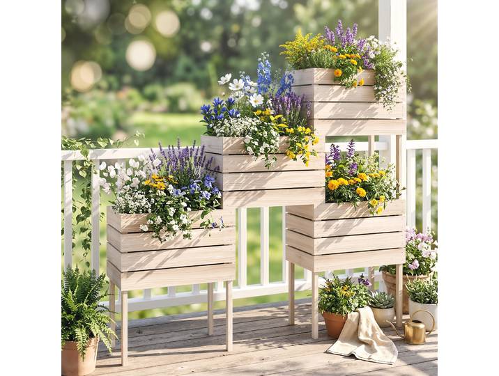 Outsunny Jardinières Bois 4pcs 50x30x60cm Irrigation
