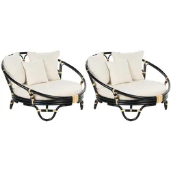 SONNENINSEL 2er-Set Rattan schwarz Auflagen beige ROSSANO