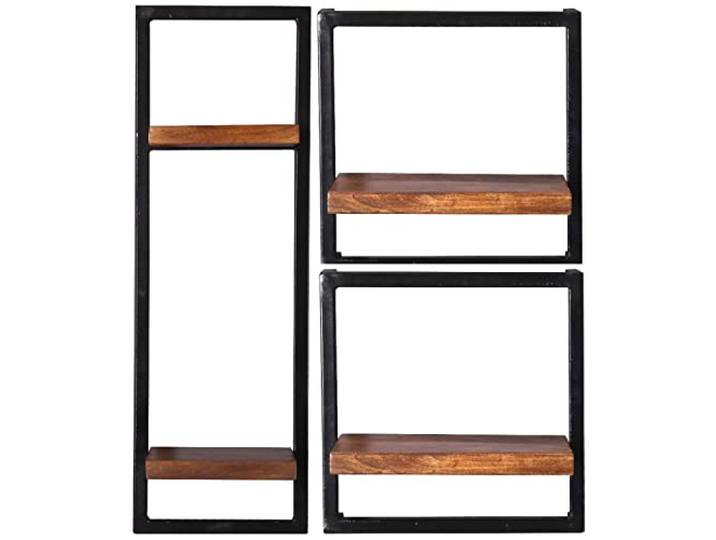 LaNatura Panama Wandregal 3-teilig Mangoholz Natur Altmetall Schwarz Massivholz