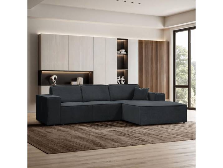 Ecksofa PEDRO L Dunkelgrau, 267x170 cm, Sofa L-form Breite Ottomane rechts, ohne Schlaffunktion