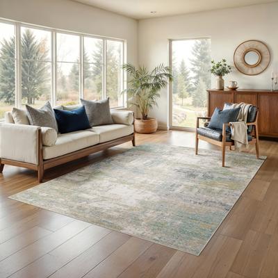 ROW Cavett Textural Distressed Abstract Ivory/ Teal Area Rug