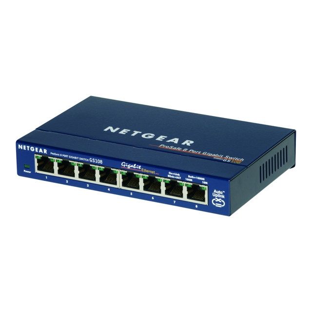 NETGEAR GS108GE LAN Switch 8 Port Netzwerk Switch (Plug-and-Play Gigabit Switch LAN Splitter, LAN Verteiler, Ethernet Hub, lüfterloses Metallgehäuse), Blau