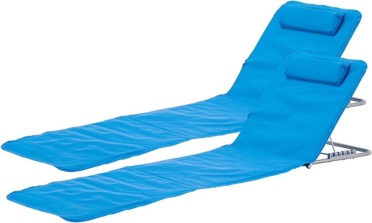 Set van 2 Strandmatten met rugleuning - Ligmat Zonnebed - Blauw
