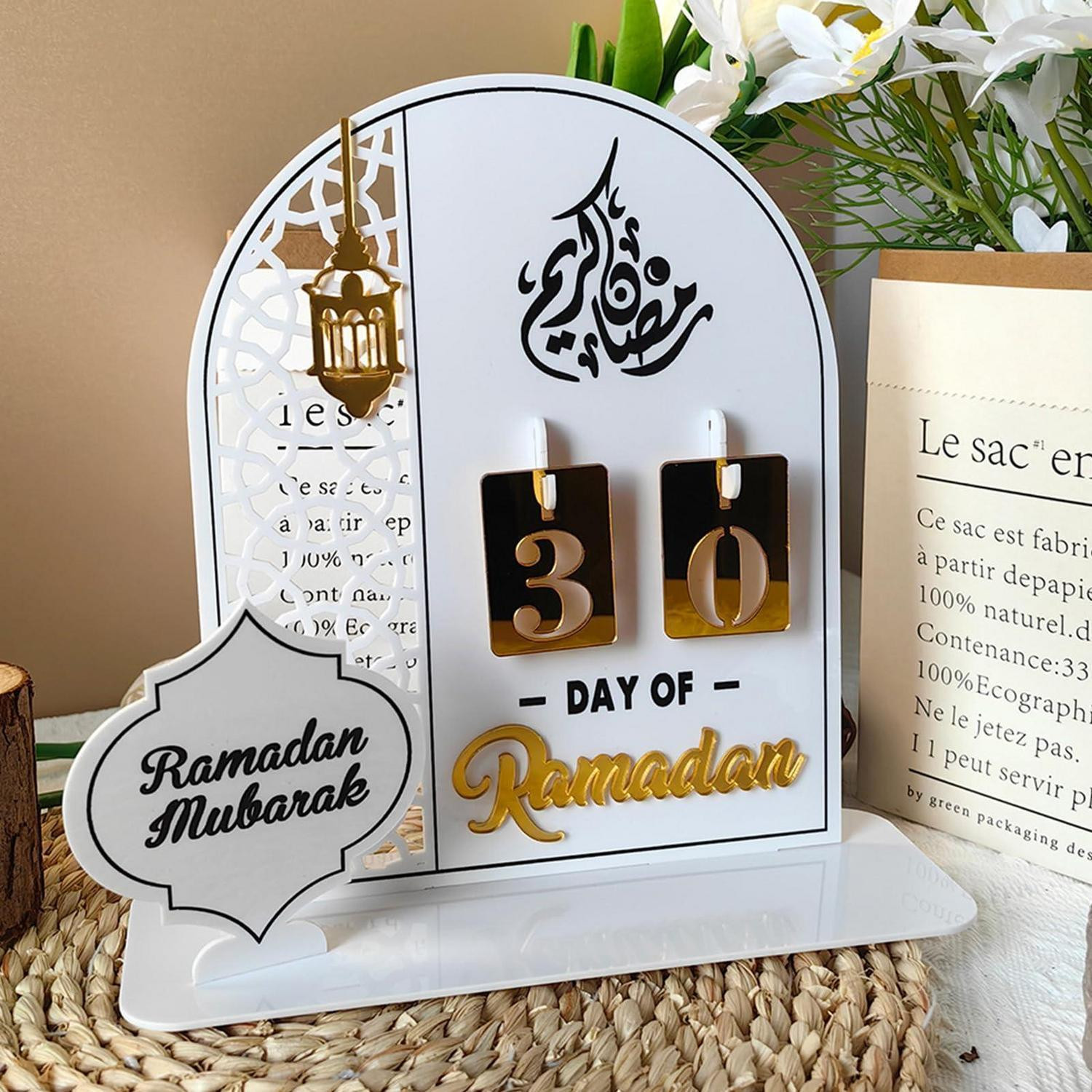 GZWY Ramadan-kalender Eid Mubarak decoratie wit acryl tafeldecoratie voor volwassenen
