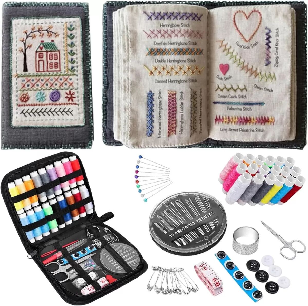 INF Kit de broderie DIY de 90 pièces avec livre de points - Ensemble de démarrage complet pour la couture à la main