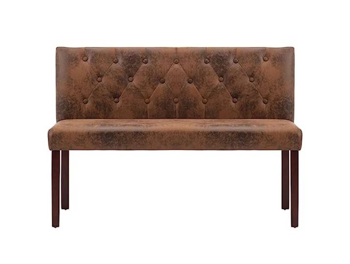 KTHLBRH Sitzbank 120 cm Braun Wildlederimitat Rückenlehne mit Knöpfen, Gummifüße, einfache Montage, für Flur oder Wohnzimmer