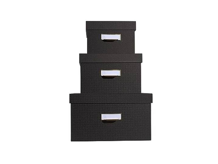 Exacompta - Réf. 79601E - Lot de 3 boîtes de rangement gigogne Office By Me - formats A4+/A5++ /A6++ - en carton recyclé recouvert d'un papier effet textile noir - porte-étiquette muni d'un rebord