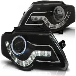 LED Tagfahrlicht Design Scheinwerfer passend für VW Passat 3C B6 05-10 schwarz