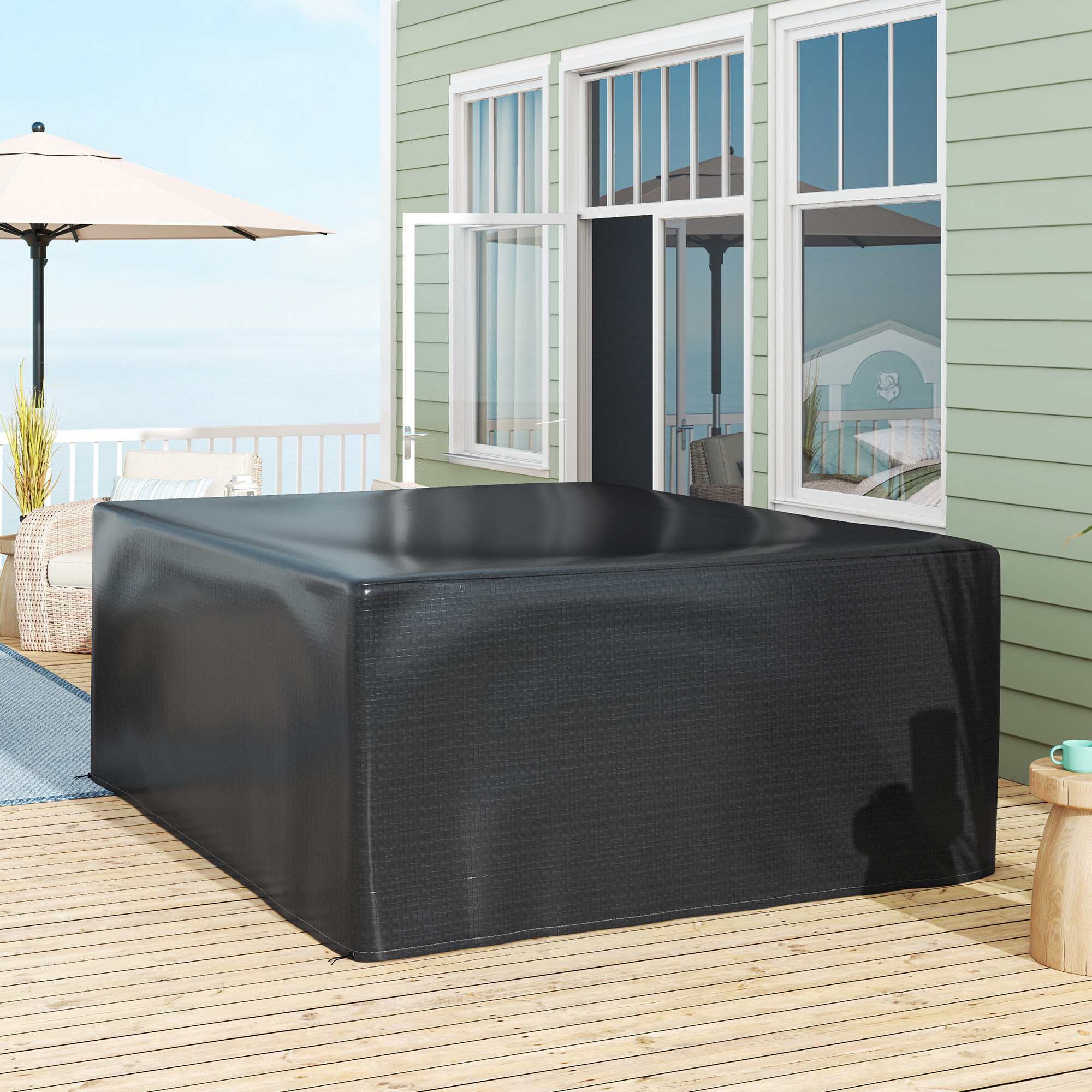 Outsunny Copertura per mobili da giardino Invernale Impermeabile Anti-UV Telo Coprimobili 235 x 190 x 90cm Nero   Aosom Italy