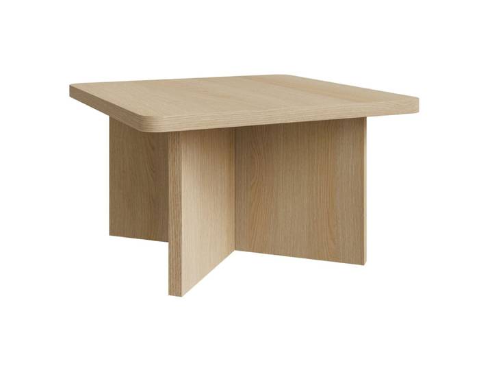 Table basse 60 cm, carrée avec piètement en croix, finition chêne