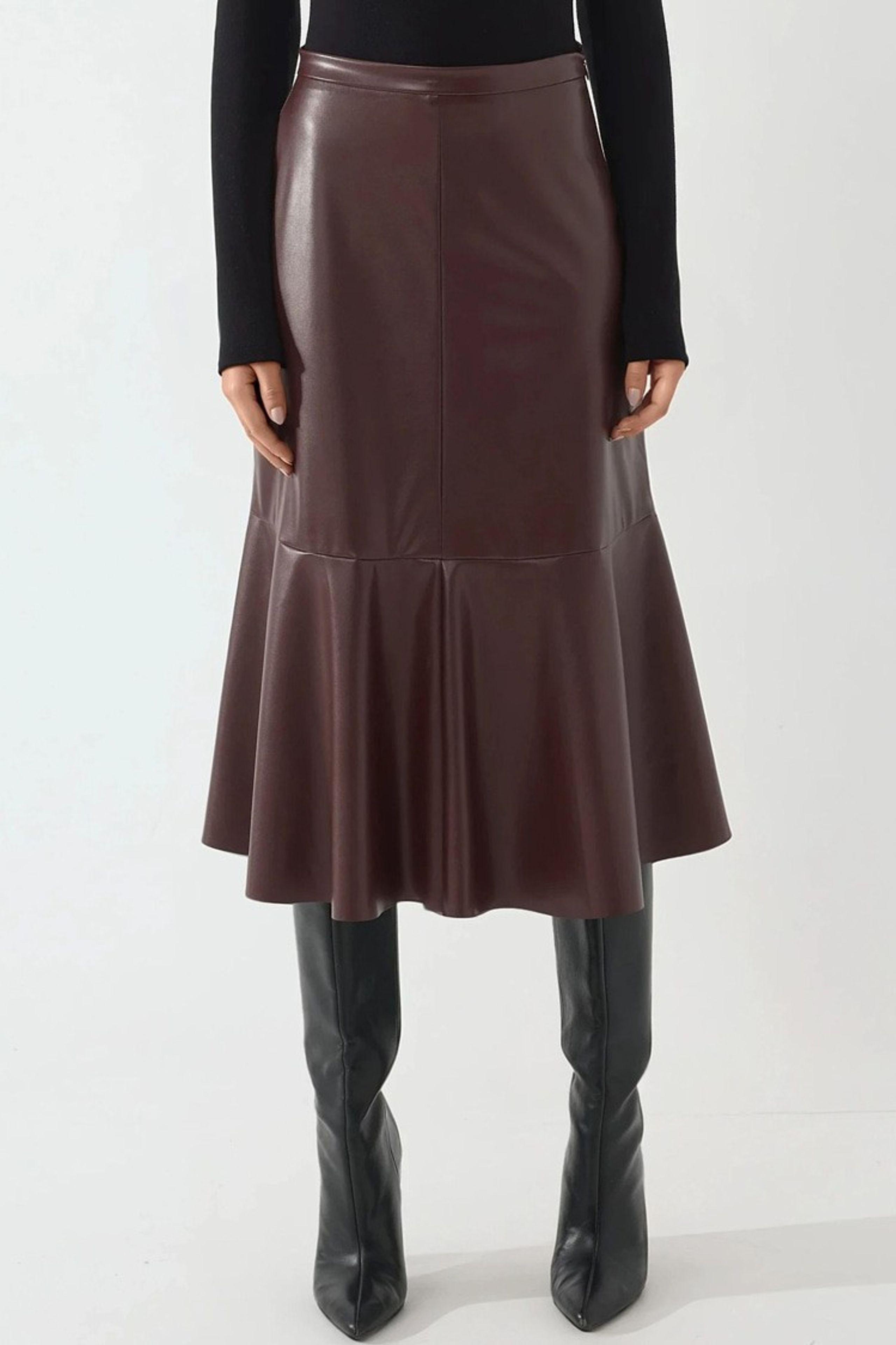 Hooggetailleerde Faux Leer Midi Rok
