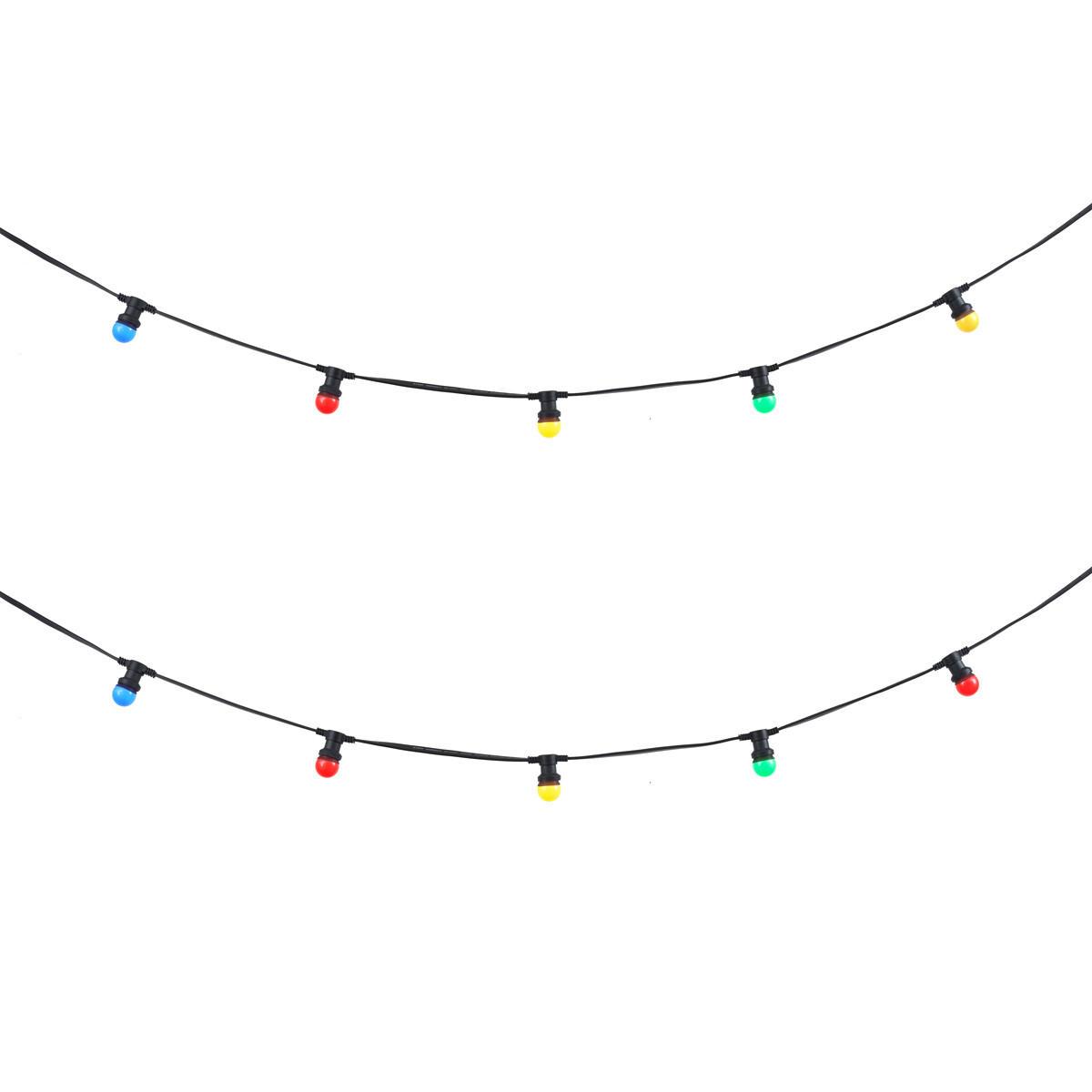 Qazqa Lichtsnoer zwart met multicolor E27 lampen, 6m, koppelbaar en IP64