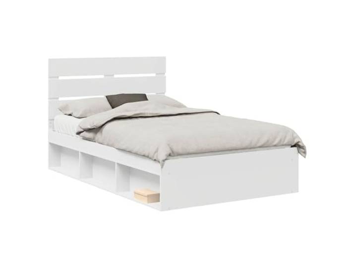 HMDNGOUT Bettgestell Massivholz Kiefer 120x190 cm, Bettrahmen mit Kopfteil Weiß 120x190, Stabiler Lattenrost, modernes Design aus Holzwerkstoff und massiver Kiefer für erholsame Nächte