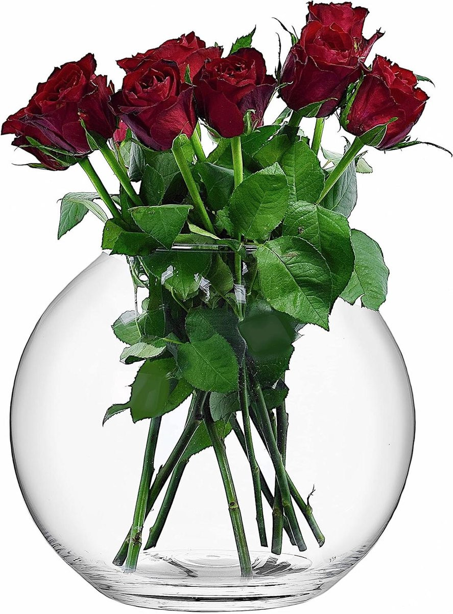 Handgeblazen Ronde Glazen Vaas - Transparante Bloemenkom - 3,5 liter