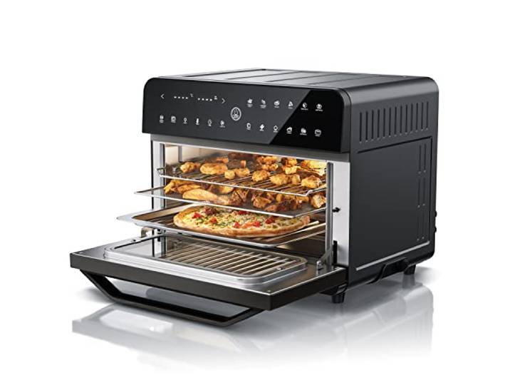 Arendo - Heißluftfritteuse 25 Liter Edelstahl - Multifunktionsofen - mini Backofen - Aerofryer - 1800 Watt - Inkl. Backblech, Dörrblech, Ofenrost, Frittierkorb - BPA-frei